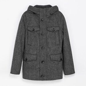 ZARA MAN  Herringbone Hooded Jacket/Coat Size L New With Tags